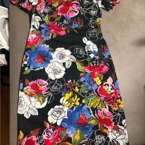 Frank Lyman off-the-shoulder floral dress.